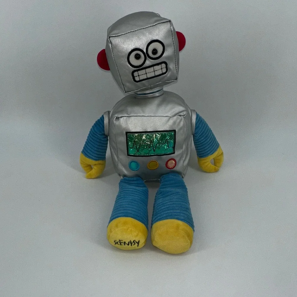 Scentsy‎ Robot Plush Toy Stuffed Animal Silver Blue Yellow Kids Decor